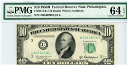2012-C (CB Block), $10 Federal Reserve Note Philadelphia, 1950B