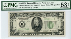 2054-Hdgsm DGS Mule, $20 Federal Reserve Note St. Louis, 1934