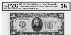 2054-Idgsm DGS Mule, $20 Federal Reserve Note Minneapolis, 1934