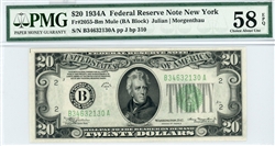 2055-Bm Mule, $20 Federal Reserve Note New York, 1934A