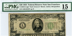 2054-Ldgs*, $20 Federal Reserve Note San Francisco, 1934