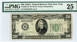2055-B*, $20 Federal Reserve Note New York, 1934A