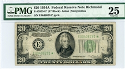 2055-E*, $20 Federal Reserve Note Richmond, 1934A