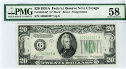 2055-G*, $20 Federal Reserve Note Chicago, 1934A