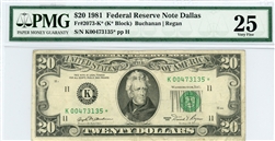 2073-K*, $20 Federal Reserve Note Dallas, 1981