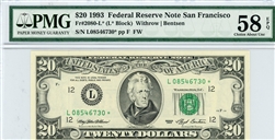 2080-L*, $20 Federal Reserve Note San Francisco, 1993