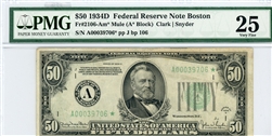 2106-Am* Mule, $50 Federal Reserve Note Boston, 1934D