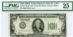 2151-Hdgs Dark Green, $100 Federal Reserve Note St. Louis, 1928A