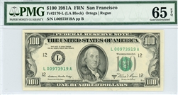 2170-L (LA Block), $100 Federal Reserve Note San Francisco, 1981A