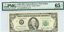 2171-K (KA Block), $100 Federal Reserve Note Dallas, 1985