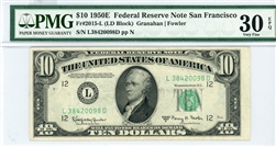 2015-L (LD Block), $10 Federal Reserve Note San Francisco, 1950E