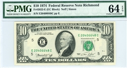 2022-E (EC Block), $10 Federal Reserve Note Richmond, 1974