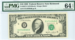 2027-E (EB Block), $10 Federal Reserve Note Richmond, 1985