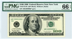 2175-B* (AB* Block)	, $100 Federal Reserve Note New York, 1996