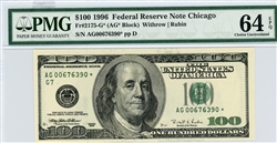 2175-G* (AG* Block), $100 Federal Reserve Note Chicago, 1996