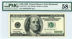 2175-E* (AE* Block), $100 Federal Reserve Note Richmond, 1996