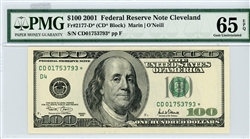 2177-D* (CD* Block), $100 Federal Reserve Note Cleveland, 2001