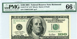 2177-E* (CE* Block), $100 Federal Reserve Note Richmond, 2001