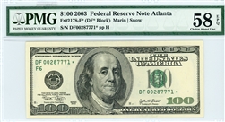 2178-F* (DF* Block), $100 Federal Reserve Note Atlanta, 2003