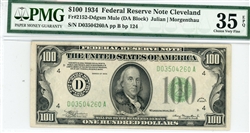 2152-Ddgsm Mule (DA Block), $100 Federal Reserve Note Cleveland, 1934