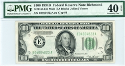 2154-Em Mule (EA Block), $100 Federal Reserve Note Richmond, 1934B