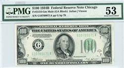 2154-Gm Mule (GA Block), $100 Federal Reserve Note Chicago, 1934B