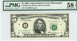 1969-I (IA Block), $5 Federal Reserve Note Minneapolis, 1969
