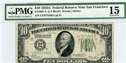 2001-L (LA Block), $10 Federal Reserve Note San Francisco, 1928A