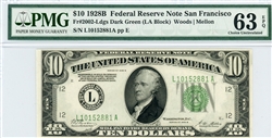 2002-Ldgs Dark Green (LA Block), $10 Federal Reserve Note San Francisco, 1928B