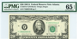2074-F (FB Block), $20 Federal Reserve Note Atlanta, 1981A