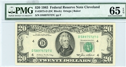 2075-D (DA Block), $20 Federal Reserve Note Cleveland, 1985