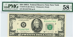 2076-B (BD Block), $20 Federal Reserve Note New York, 1988A