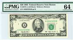 2079-A (AB Block), $20 Federal Reserve Note Boston, 1993