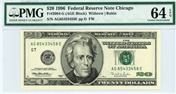 2084-G (AGE Block), $20 Federal Reserve Note Chicago, 1996