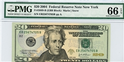 2089-B (EBB Block), $20 Federal Reserve Note New York, 2004