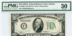 2006-F (FB Block), $10 Federal Reserve Note Atlanta, 1934A