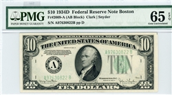 2009-A (AB Block), $10 Federal Reserve Note Boston, 1934D