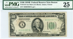 2154-Am Mule (AA Block), $100 Federal Reserve Note Boston, 1934B