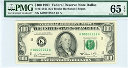 2169-K (KA Block), $100 Federal Reserve Note Dallas, 1981
