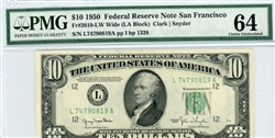 2010-LW Wide (LA Block), $10 Federal Reserve Note San Francisco, 1950