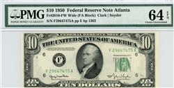 2010-FW Wide (FA Block), $10 Federal Reserve Note Atlanta, 1950