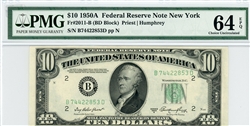 2011-B (BD Block), $10 Federal Reserve Note New York, 1950A