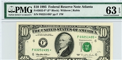 2032-F* (F* Block), $10 Federal Reserve Note Atlanta, 1995