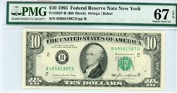 2027-B (BD Block), $10 Federal Reserve Note New York, 1985