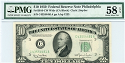 2010-CW Wide (CA Block), $10 Federal Reserve Note Philadelphia, 1950