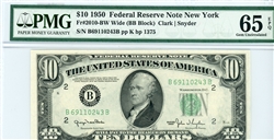 2010-BW Wide (BB Block), $10 Federal Reserve Note New York, 1950