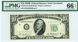 2012-D (DB Block), $10 Federal Reserve Note Cleveland, 1950B