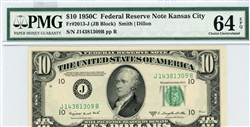 2013-J (JB Block), $10 Federal Reserve Note Kansas City, 1950C