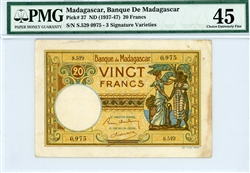 37, 20 Francs Madagascar, 1937-47