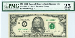 2120-J* (J* Block), $50 Federal Reserve Note Kansas City, 1981